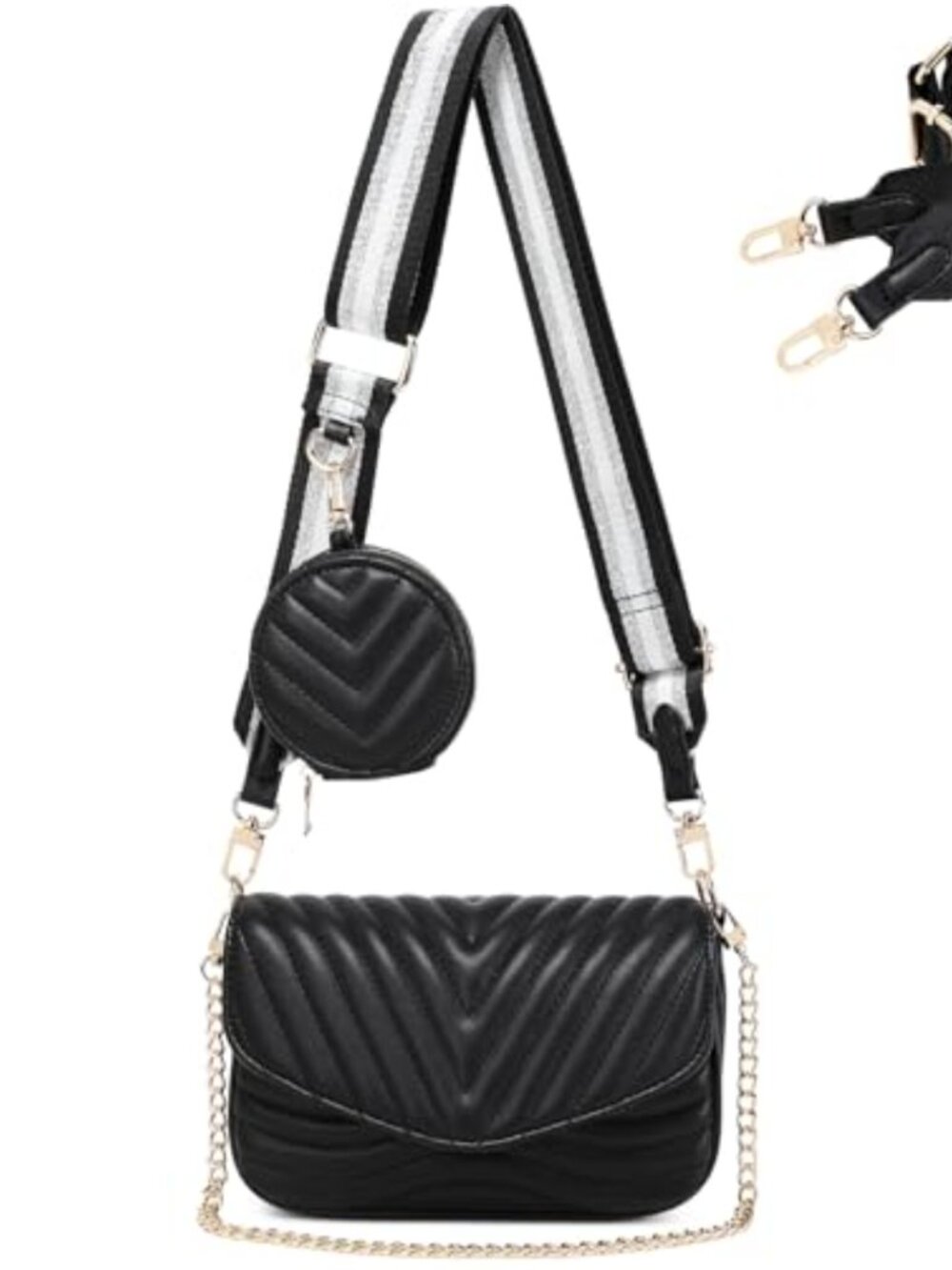 Quilted Crossbody Bag Set with Coin Purse PU Leather 3-in-1 Clutch